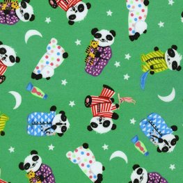 Hello Sleepy Parakeet Flannel - Green Sleepy Pandas
